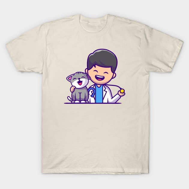 Veterinarian With Cat And Stethoscope T-Shirt by Catalyst Labs